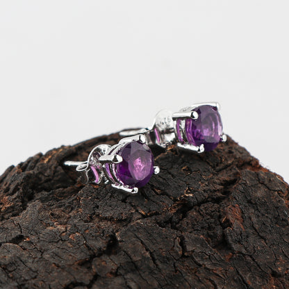 Natural Amethyst Round Stud Earrings | 6x6mm Brilliant Cut | 925 Sterling Silver | AA+ Quality | Premium Jewelry for Women