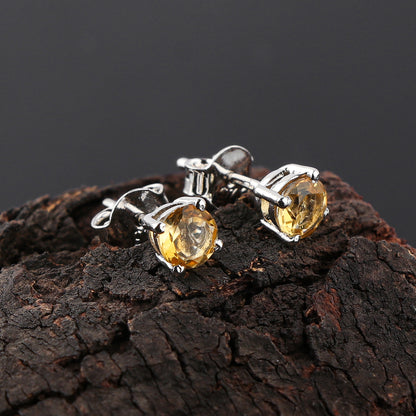 Natural Citrine Round Stud Earrings | 5x5mm Brilliant Cut | 925 Sterling Silver | AA+ Quality