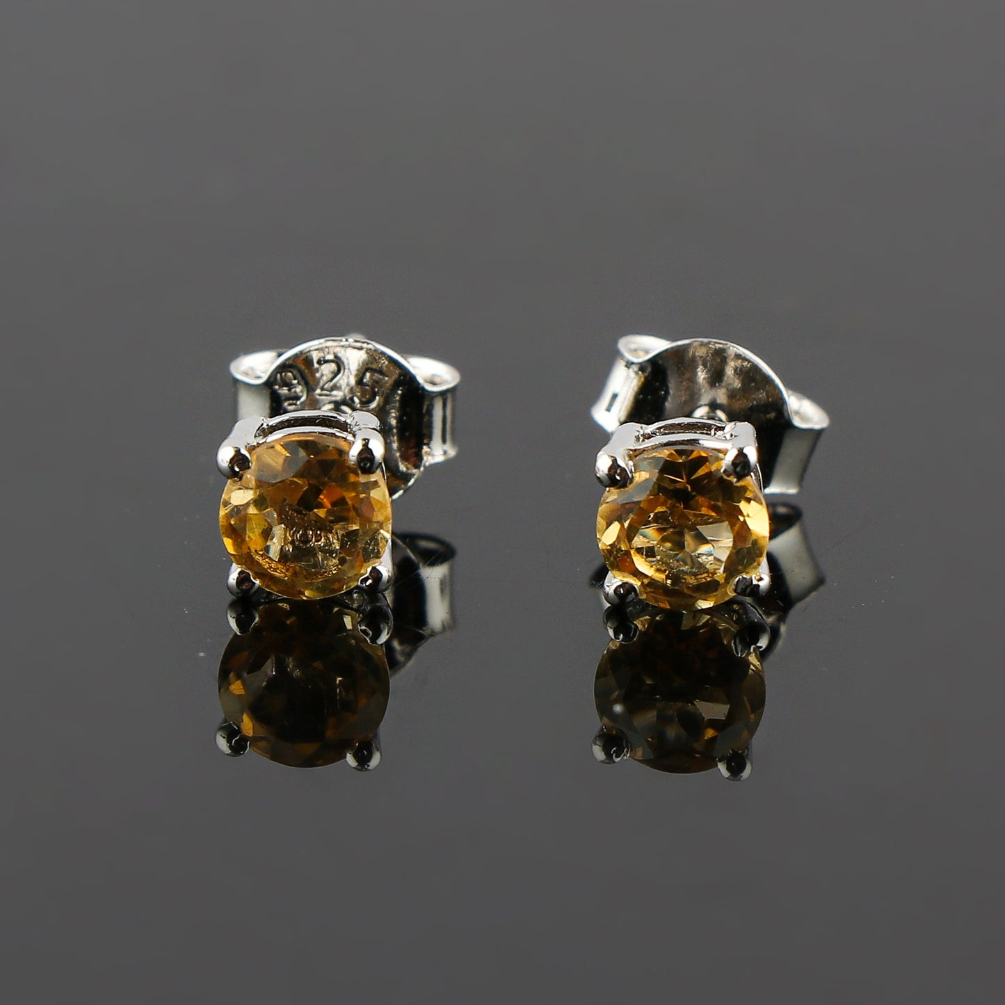 Natural Citrine Round Stud Earrings | 5x5mm Brilliant Cut | 925 Sterling Silver | AA+ Quality