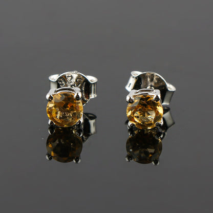 Natural Citrine Round Stud Earrings | 5x5mm Brilliant Cut | 925 Sterling Silver | AA+ Quality