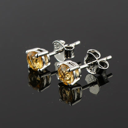 Natural Citrine Round Stud Earrings | 5x5mm Brilliant Cut | 925 Sterling Silver | AA+ Quality