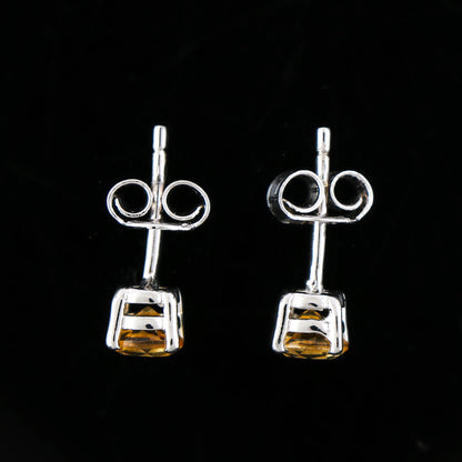 Natural Citrine Round Stud Earrings | 5x5mm Brilliant Cut | 925 Sterling Silver | AA+ Quality