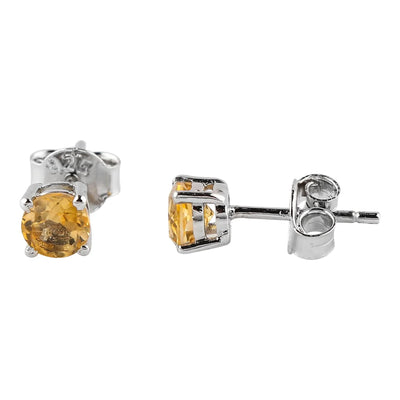 Natural Citrine Round Stud Earrings in  silver plated – AA+ Yellow Citrine Brilliant Cut 5x5mm Jewelry for Women