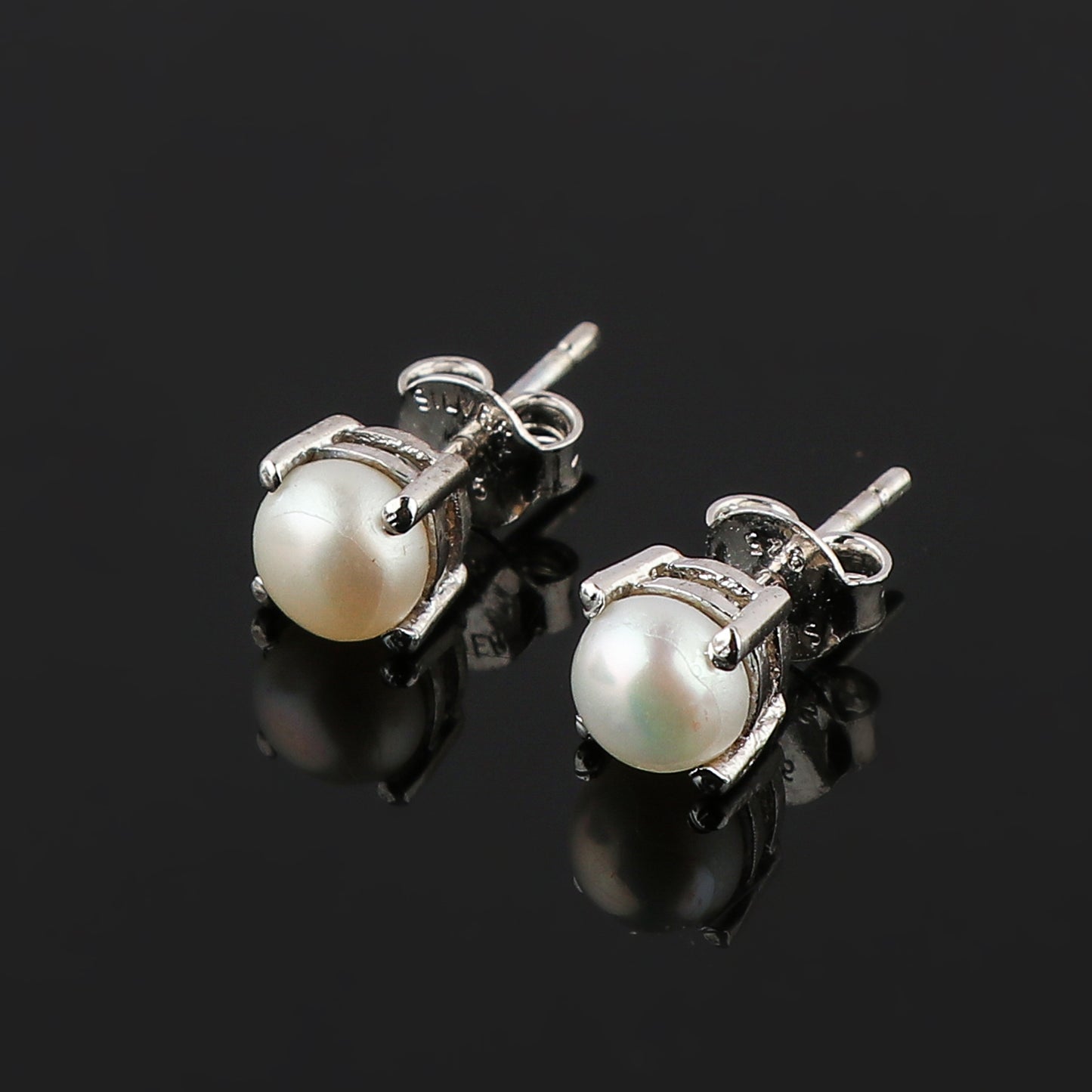 Natural Pearl Round Stud Earrings for women in Cabochon Cut (6x6 mm) | 925 Sterling Silver | AA++ Quality