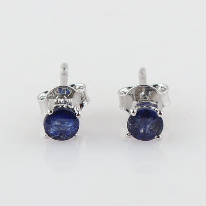 Natural Sapphire Round Stud Earrings | 4x4mm Brilliant Cut | 925 Sterling Silver | AA+ Quality | Perfect Gift for Women | Fine Jewelry