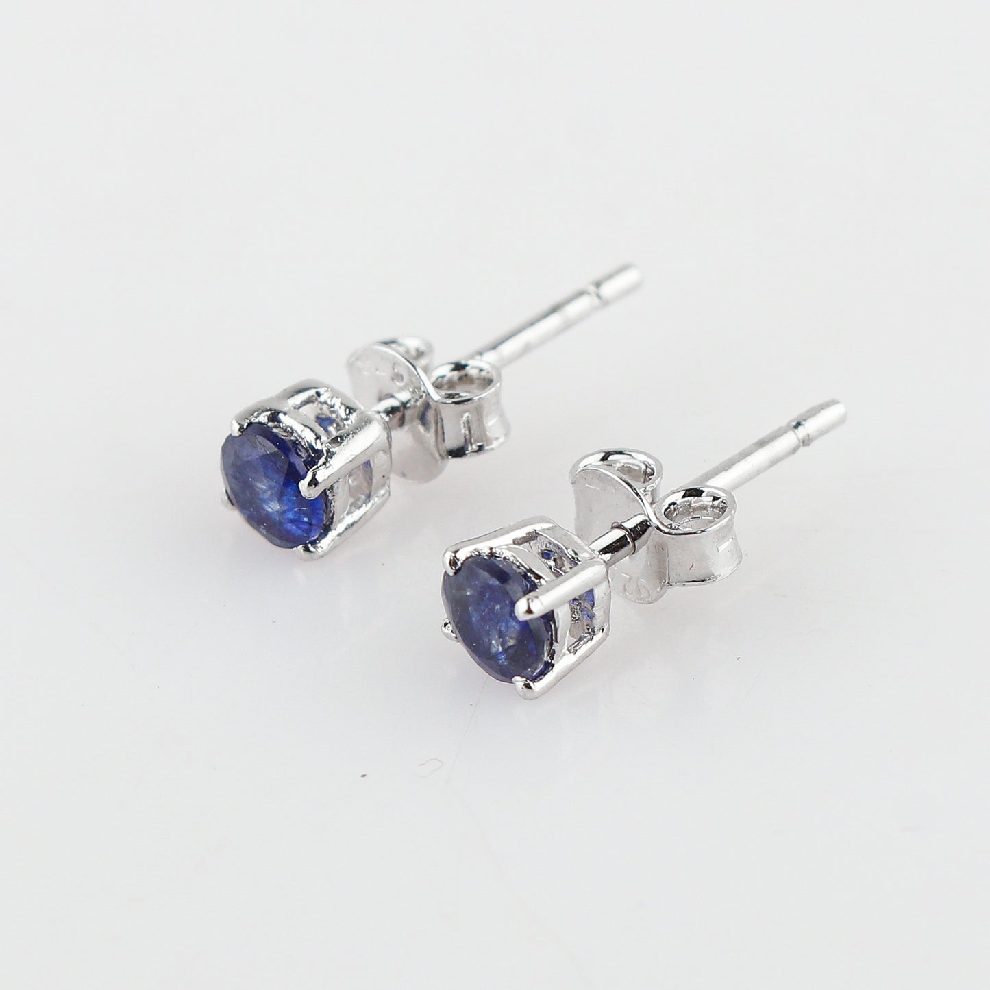 Natural Sapphire Round Stud Earrings | 4x4mm Brilliant Cut | 925 Sterling Silver | AA+ Quality | Perfect Gift for Women | Fine Jewelry