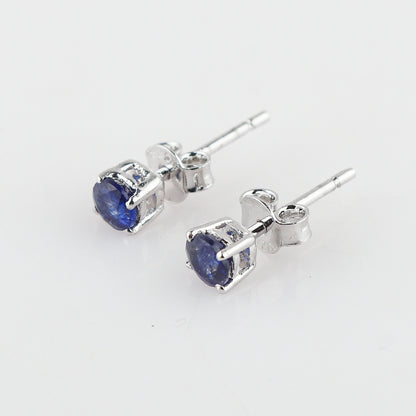 Natural Sapphire Round Stud Earrings | 4x4mm Brilliant Cut | 925 Sterling Silver | AA+ Quality | Perfect Gift for Women | Fine Jewelry