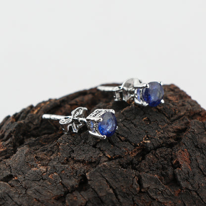 Natural Sapphire Round Stud Earrings | 4x4mm Brilliant Cut | 925 Sterling Silver | AA+ Quality | Perfect Gift for Women | Fine Jewelry