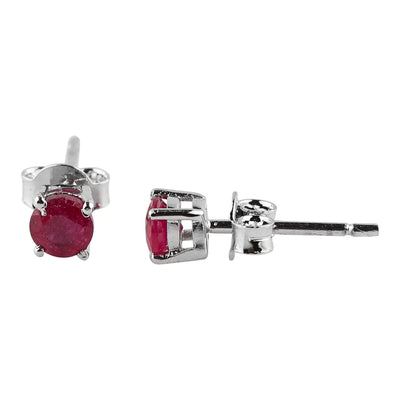 Natural Ruby Round Stud Earrings for Women | AA+ Quality | 4x4 mm Brilliant Cut |  silver plated | July Birthstone Jewelry