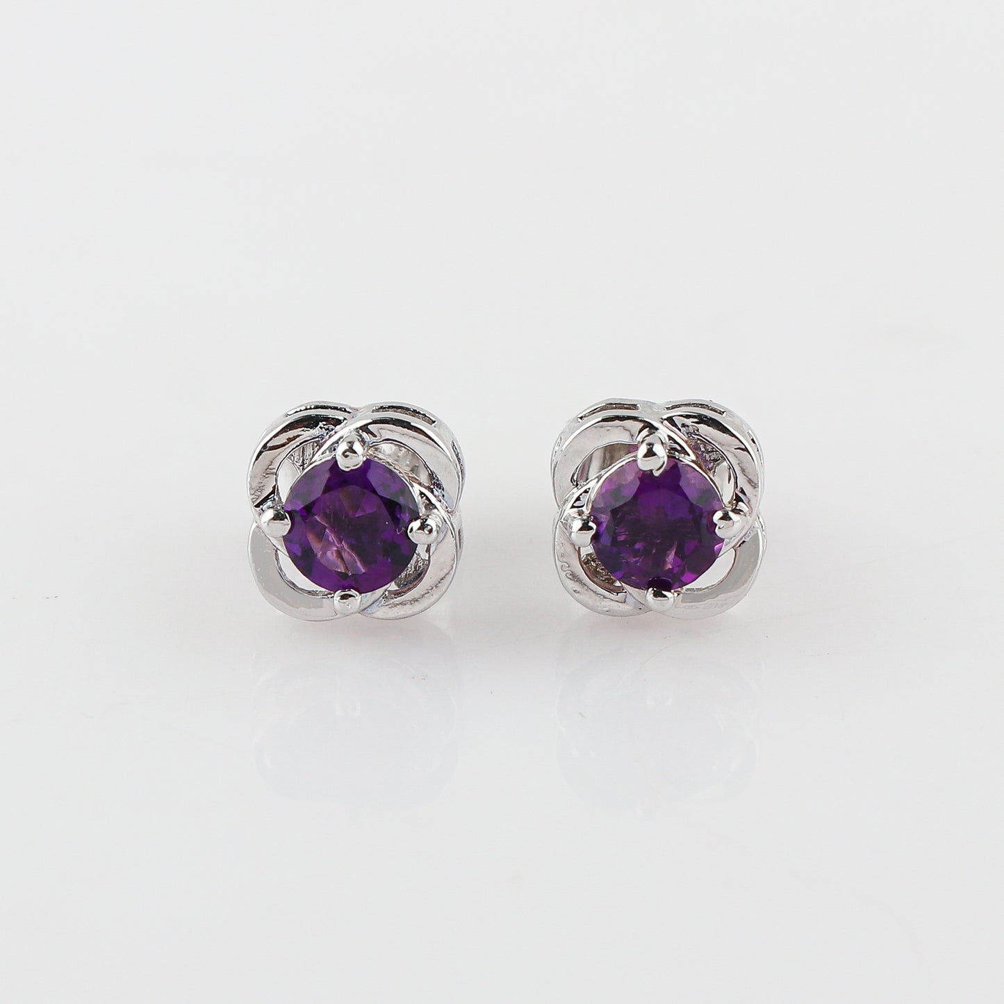 Real Natural Amethyst Gemstone in Stud Earrings 