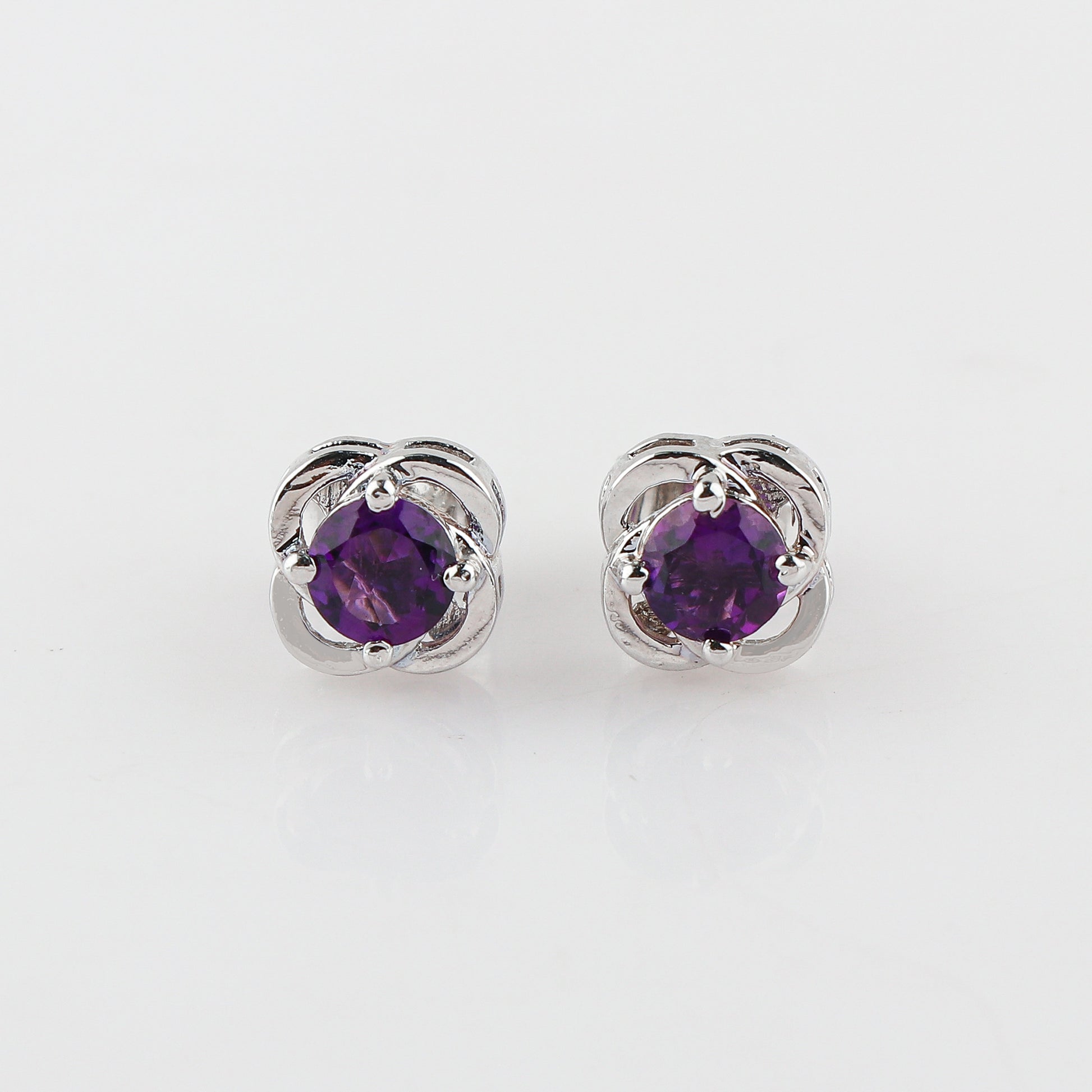 Real Natural Amethyst Gemstone in Stud Earrings 
