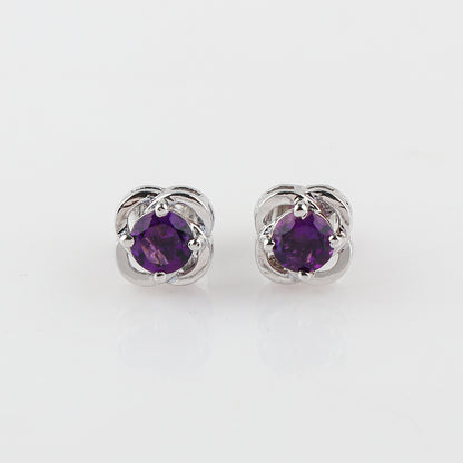 Real Natural Amethyst Gemstone in Stud Earrings 