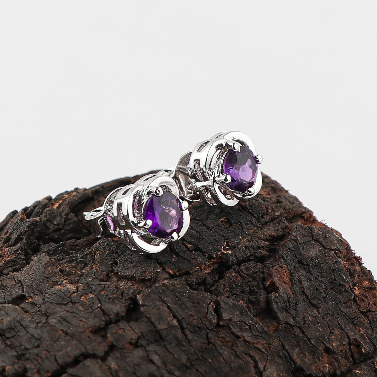 Purple Amethyst Gemstone fit Stud Earrings for Women