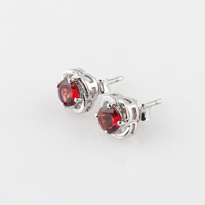 Dazzling Garnet Gemstone Stud Earrings in 925 Silver