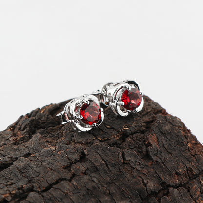 AA+ Quality Garnet Gemstone Stud Earrings 
