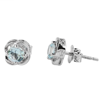 Natural Sky Blue Topaz Crystal Round Cut Stud Earrings | AA+ Quality | December Birthstone | 5x5 mm Natural Gemstone | Ideal for Elegant wear and Special Occasions