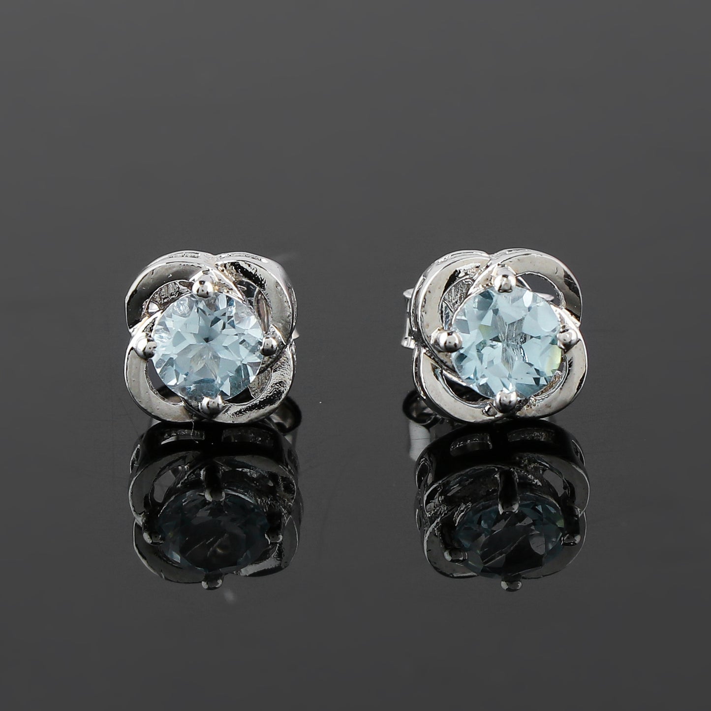 Natural Sky Blue Topaz Crystals Round Shape Stud Earring For Women, Chakra Energy Healing Gemstone, Real Crystal, Birthstone, Beautiful Women Simple Christmas Gift Jewelry