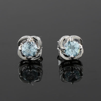 Natural Sky Blue Topaz Crystals Round Shape Stud Earring For Women, Chakra Energy Healing Gemstone, Real Crystal, Birthstone, Beautiful Women Simple Christmas Gift Jewelry