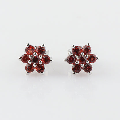 Delicate 7-Stone Garnet Flower Stud Earrings