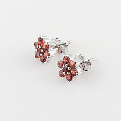 Red Garnet Chakra Healing Flower Earrings – Prong-Set 925 Silver