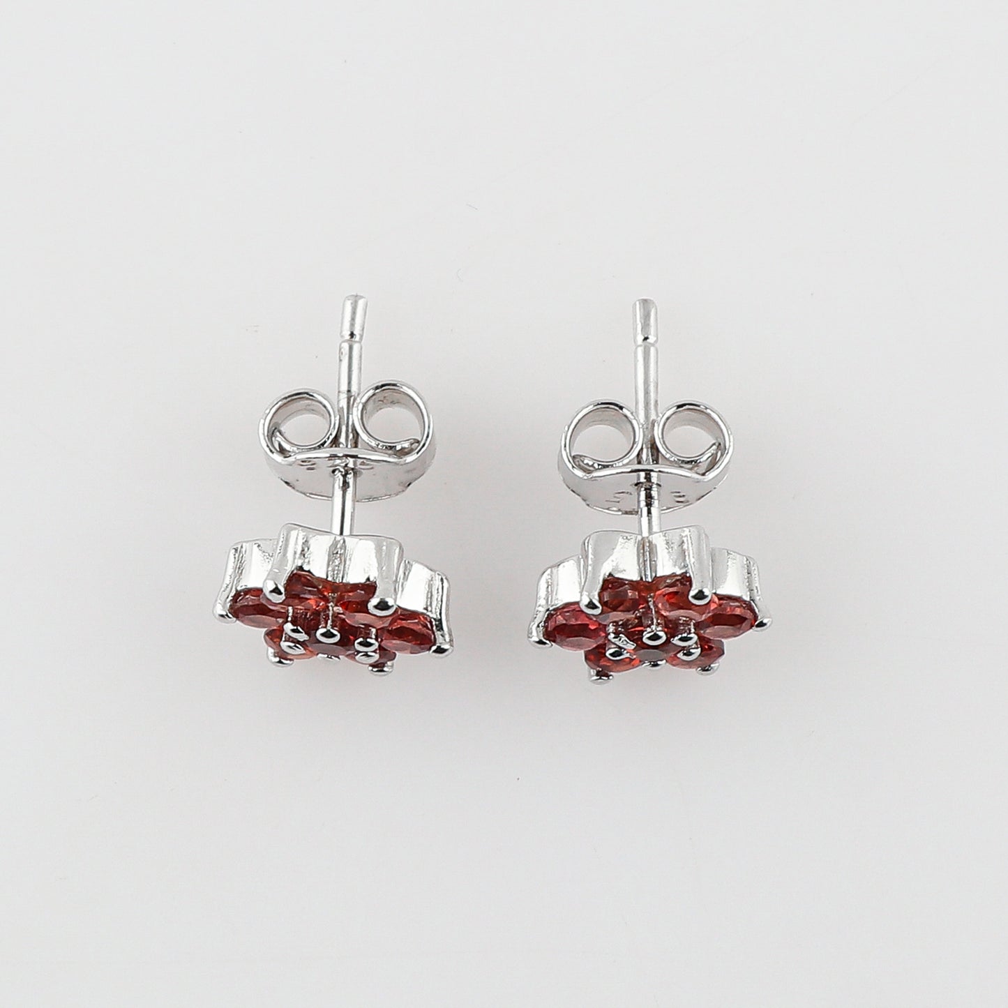 7 AA+ Garnet Round Crystals Flower Stud Earring for Women