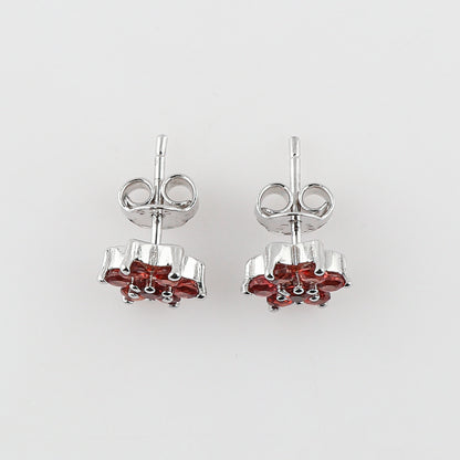 7 AA+ Garnet Round Crystals Flower Stud Earring for Women