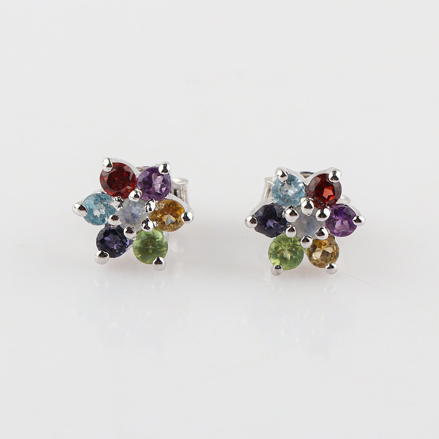 Perfect Chirstmas Gift with our 7 Multi-Color Gemstone Flower Stud Earrings | Natural and Ethical Gem 