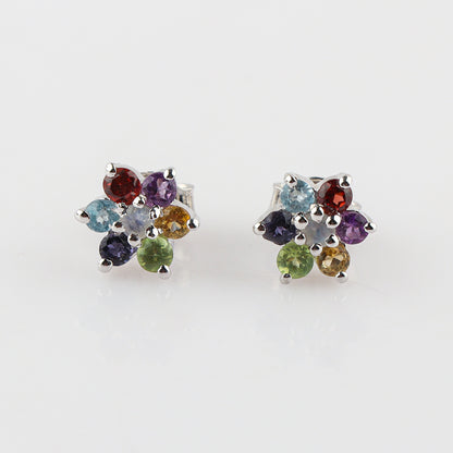 Perfect Chirstmas Gift with our 7 Multi-Color Gemstone Flower Stud Earrings | Natural and Ethical Gem 