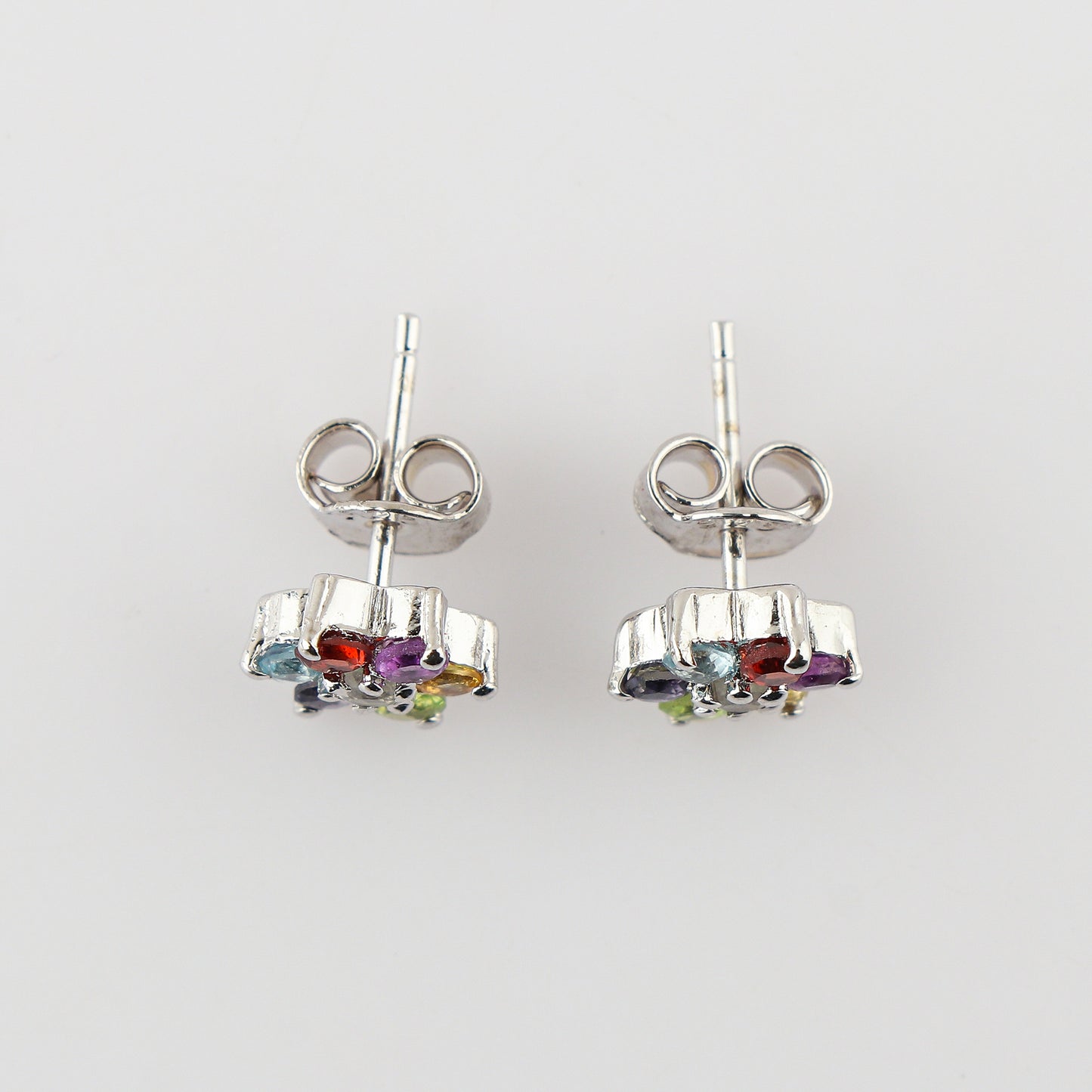Fashion Upgradation with 7 Multi-color Gemstone Flower Stud Earrings in AA+, 925 Sterling Silver