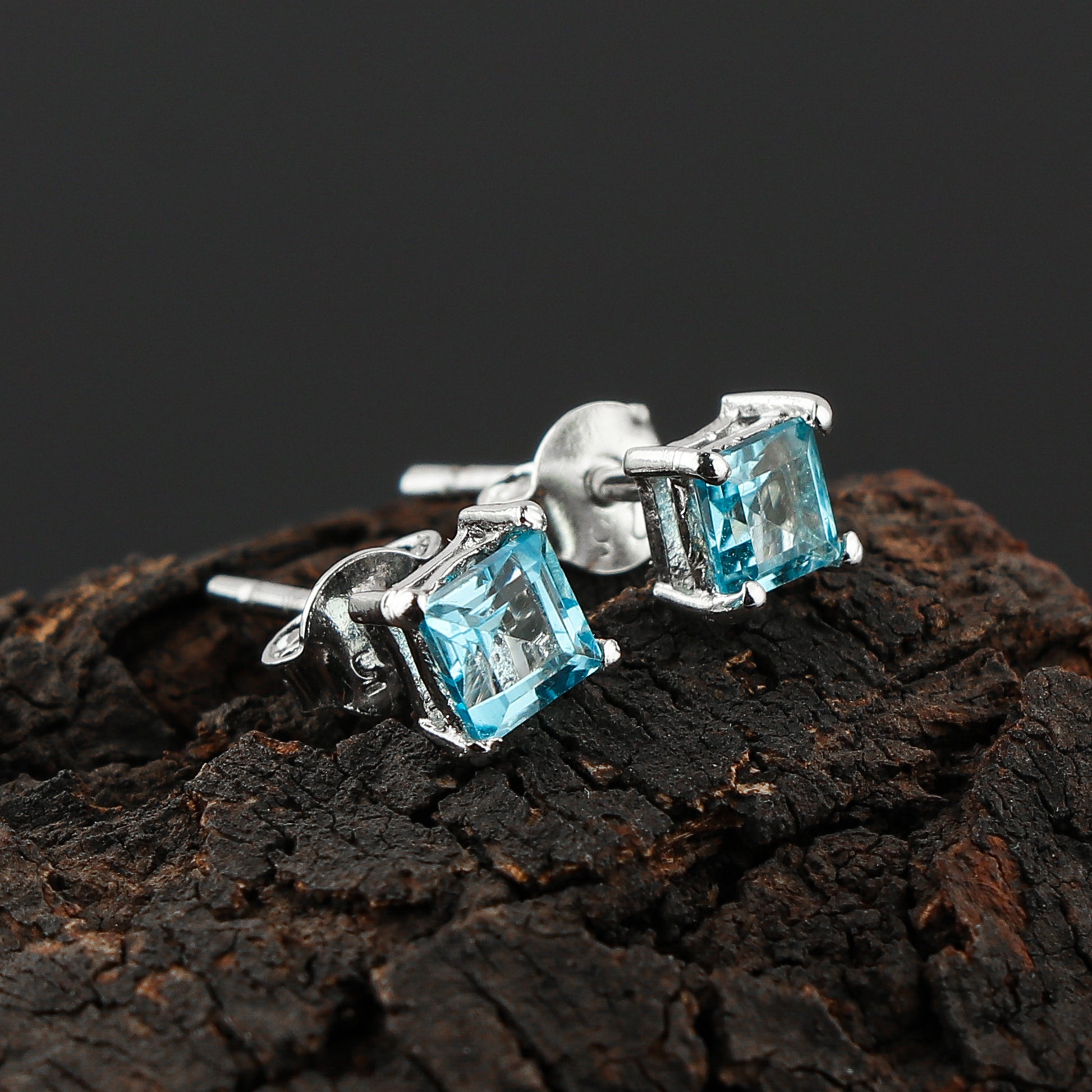 Elegant Jewelry Design with Sky Blue Topaz Square Shape Stud Earrings | Natural AA+ Quality Gemstones