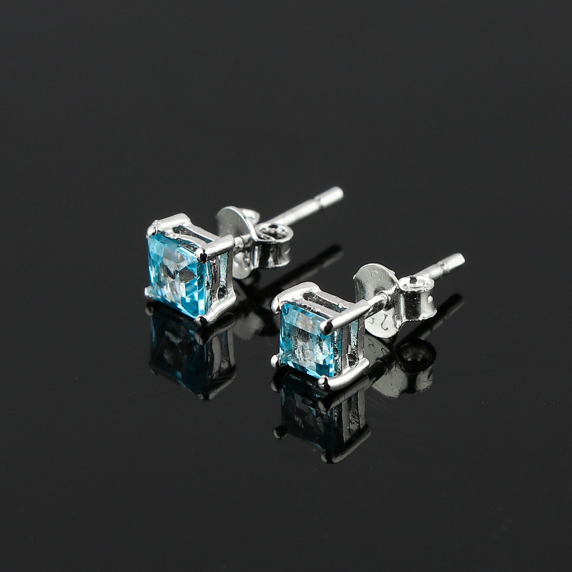 Sky Blue Topaz Chakra Healing Square Earrings | AA+ Premium Quality Stone 