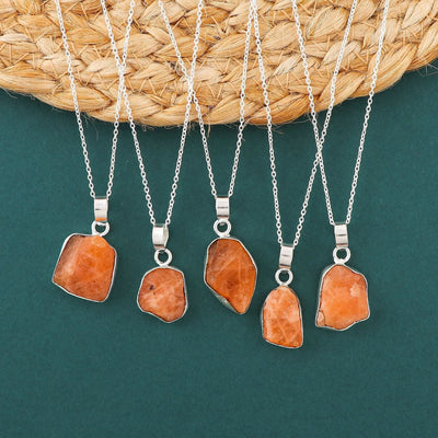 Natural Triplite Raw Crystal Pendant Necklace | Silver Plated Brass Metal | 18 Inch (16 + 2 Extender) | France Originated AA+ Quality | Rough Cut | Bezel Setting