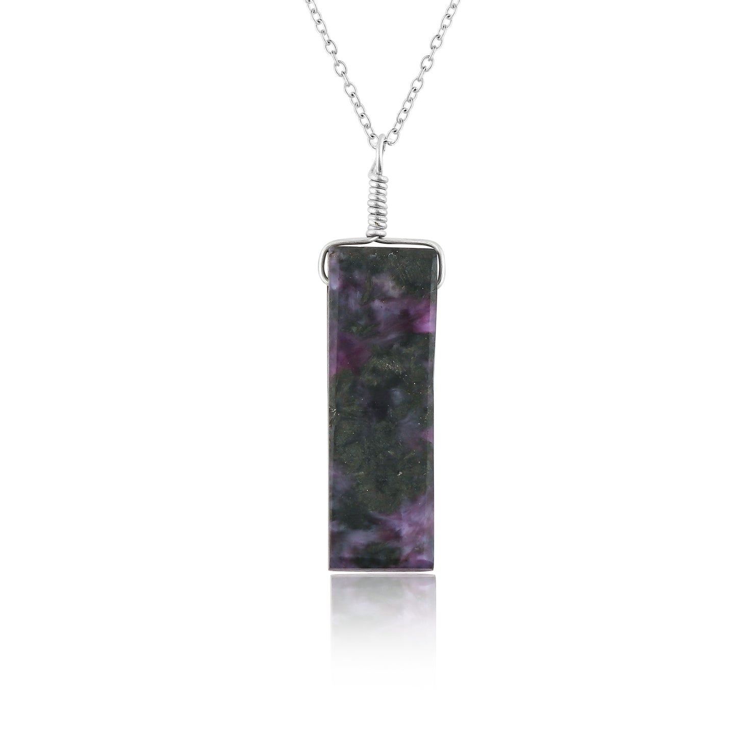 Necklace with a rectangular pendant on a white background