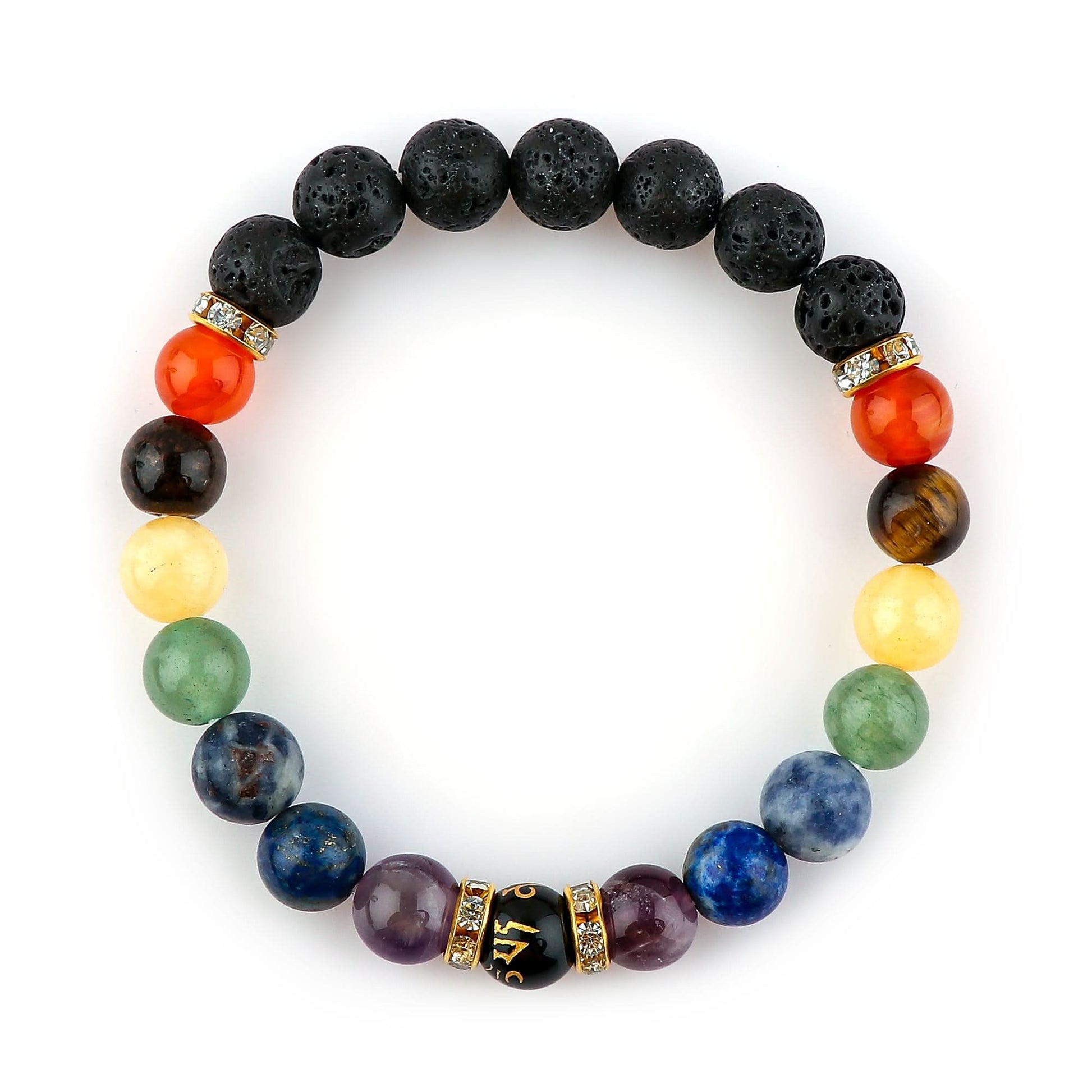 Multicolored beaded bracelet on a white background