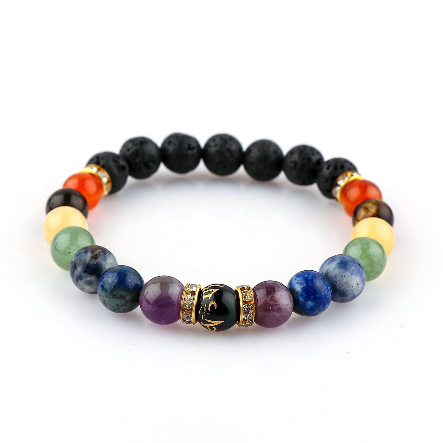 Multicolored beaded bracelet on a white background