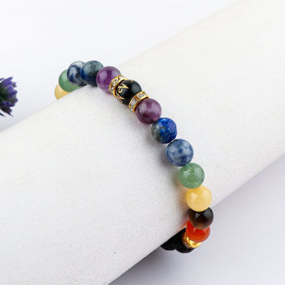 Multicolored beaded bracelet on a white surface