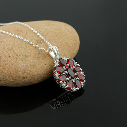 Real Garnet Crystal Pendant Necklace, Natural Gemstone, Birthstone Crystal, Healing Stone, Gift for Women Mom Her, Statement Jewellery, 925 Sterling Silver 18 inch