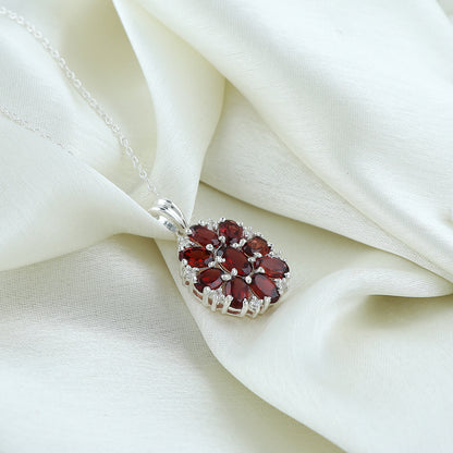 Real Garnet Crystal Pendant Necklace, Natural Gemstone, Birthstone Crystal, Healing Stone, Gift for Women Mom Her, Statement Jewellery, 925 Sterling Silver 18 inch