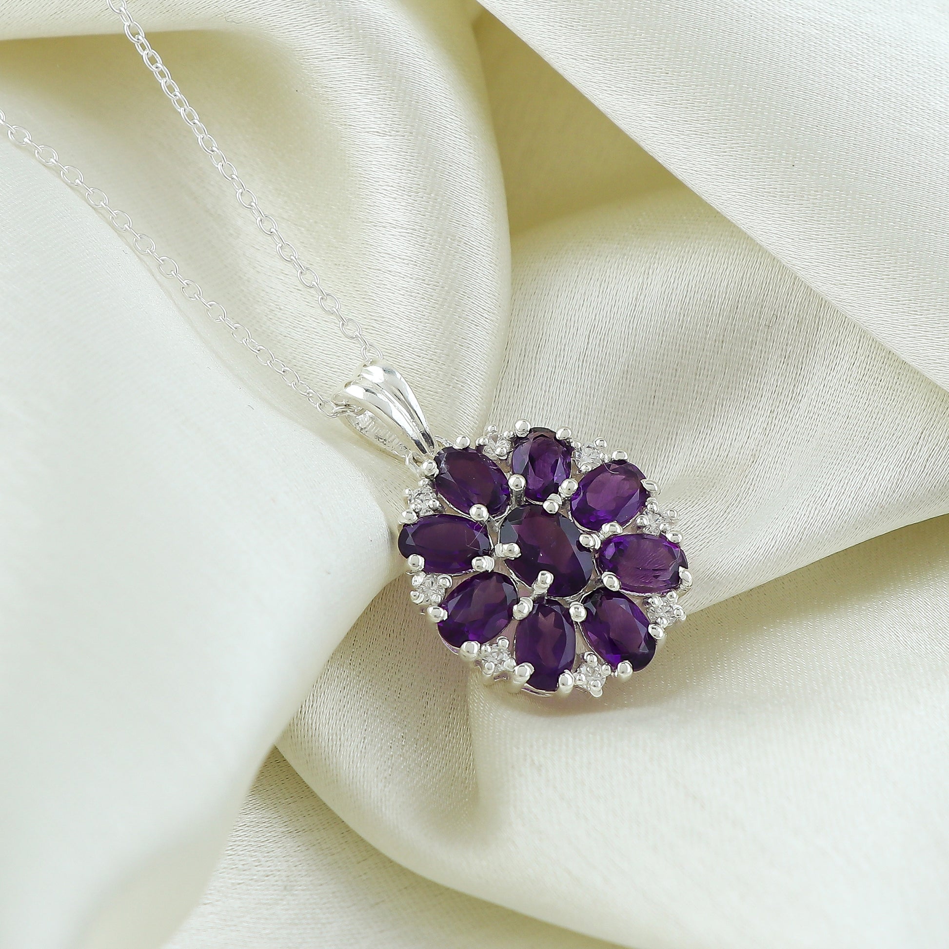 Handcrafted 925 Sterling Silver 18 Inch Adjustable Amethyst Pendant Necklace Jewelry