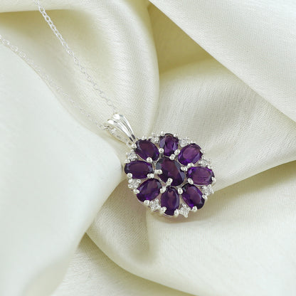 Handcrafted 925 Sterling Silver 18 Inch Adjustable Amethyst Pendant Necklace Jewelry