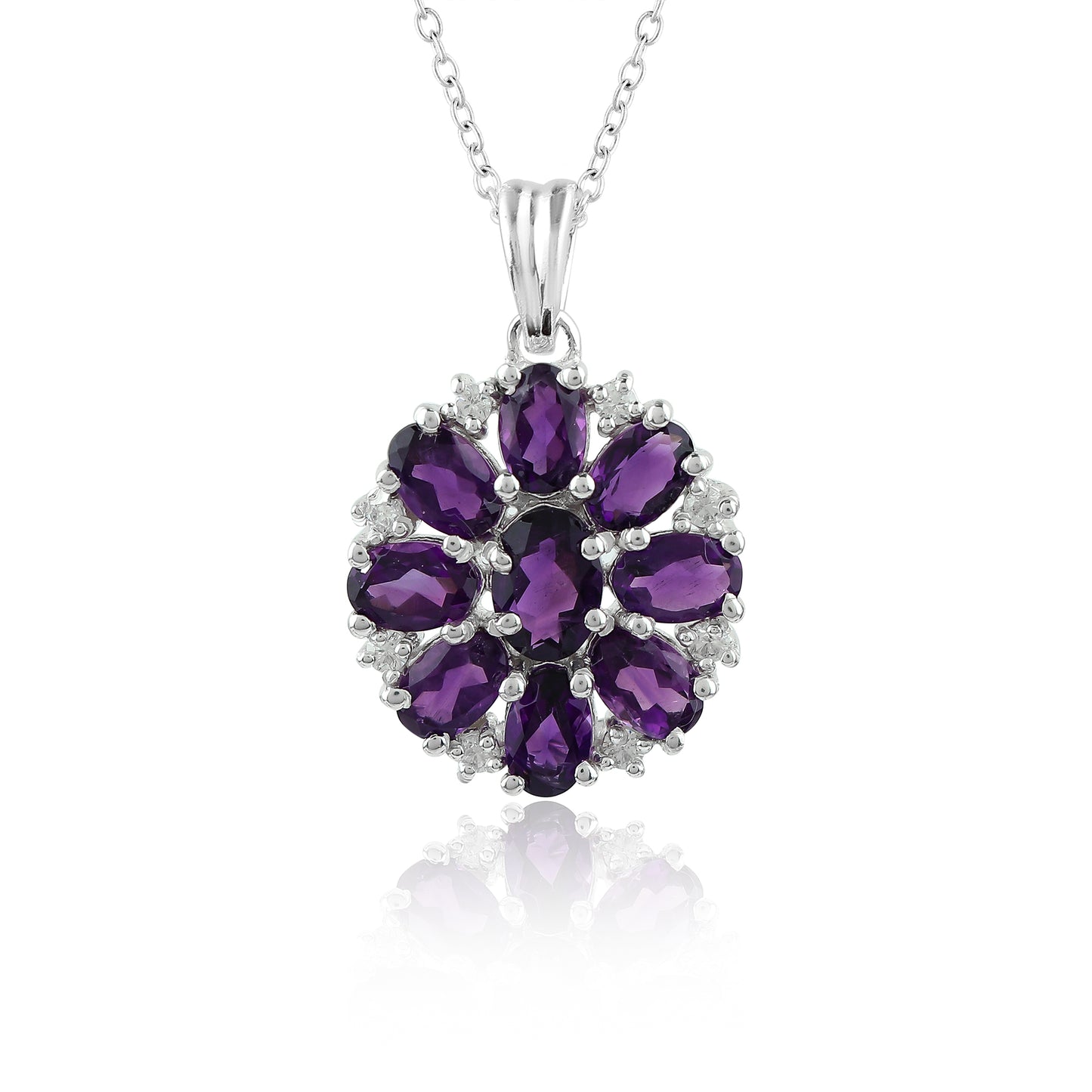 Amethyst Crystal Pendant Necklace designed in Prong Style, 925 Sterling Silver