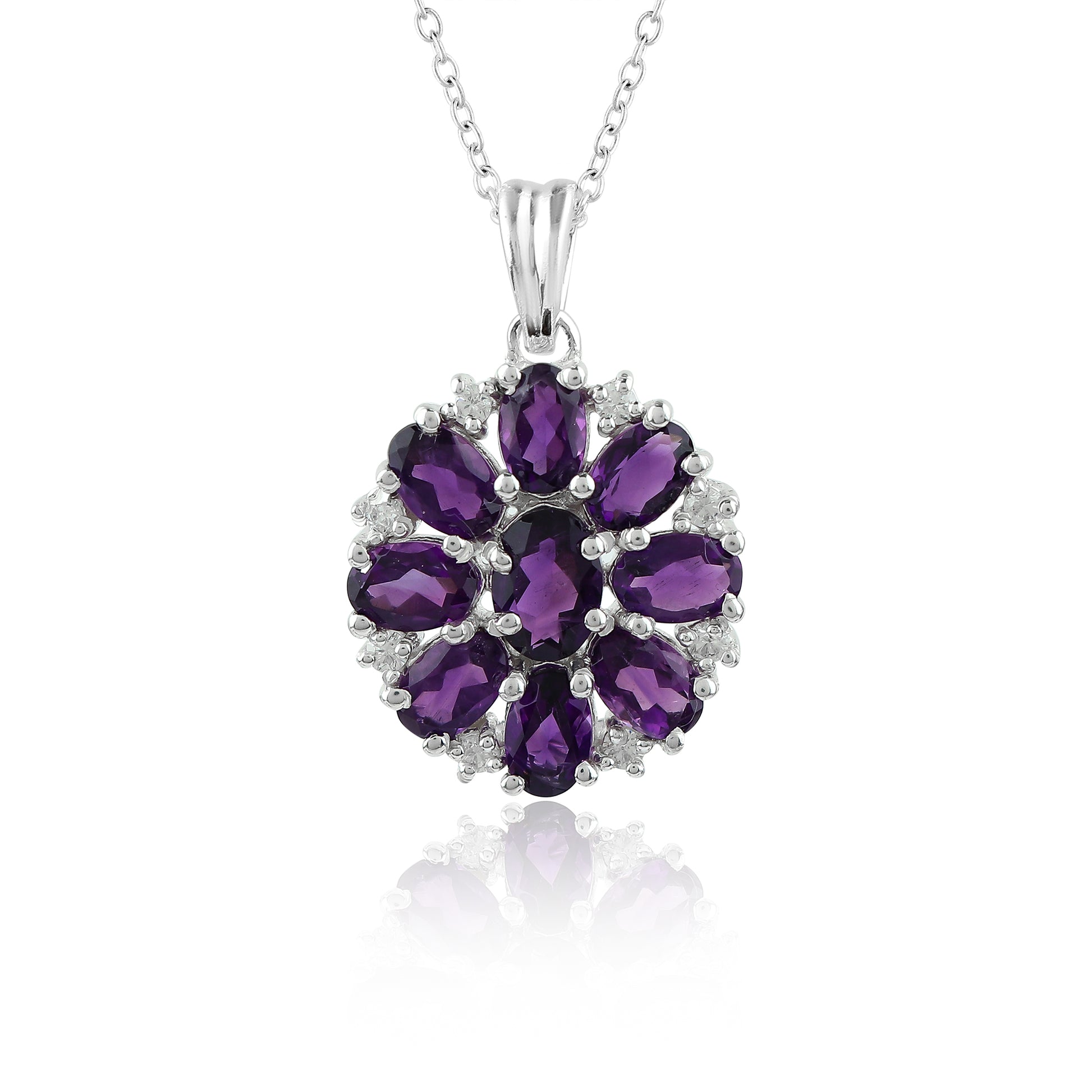 Amethyst Crystal Pendant Necklace designed in Prong Style, 925 Sterling Silver