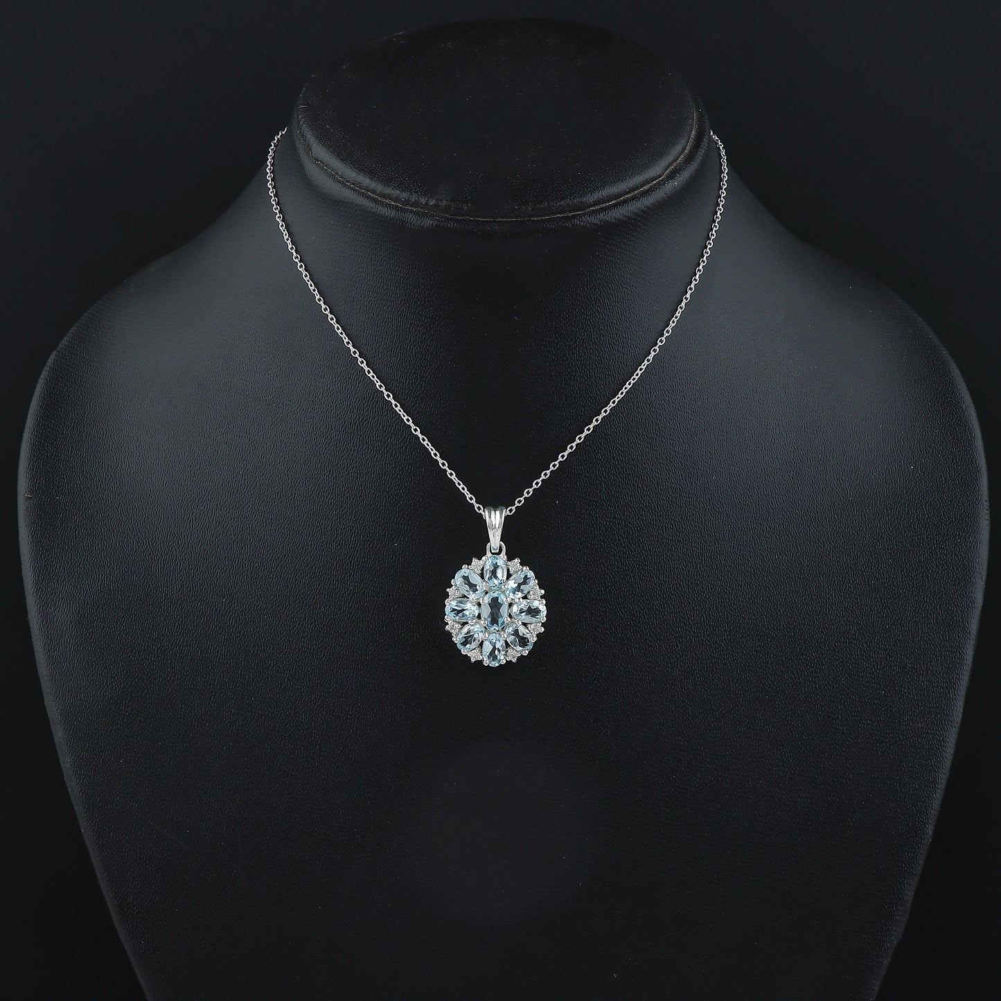 Perfectly Round Shape Sky Blue Topaz Pendant Necklace handcrafted with 925 sterling silver