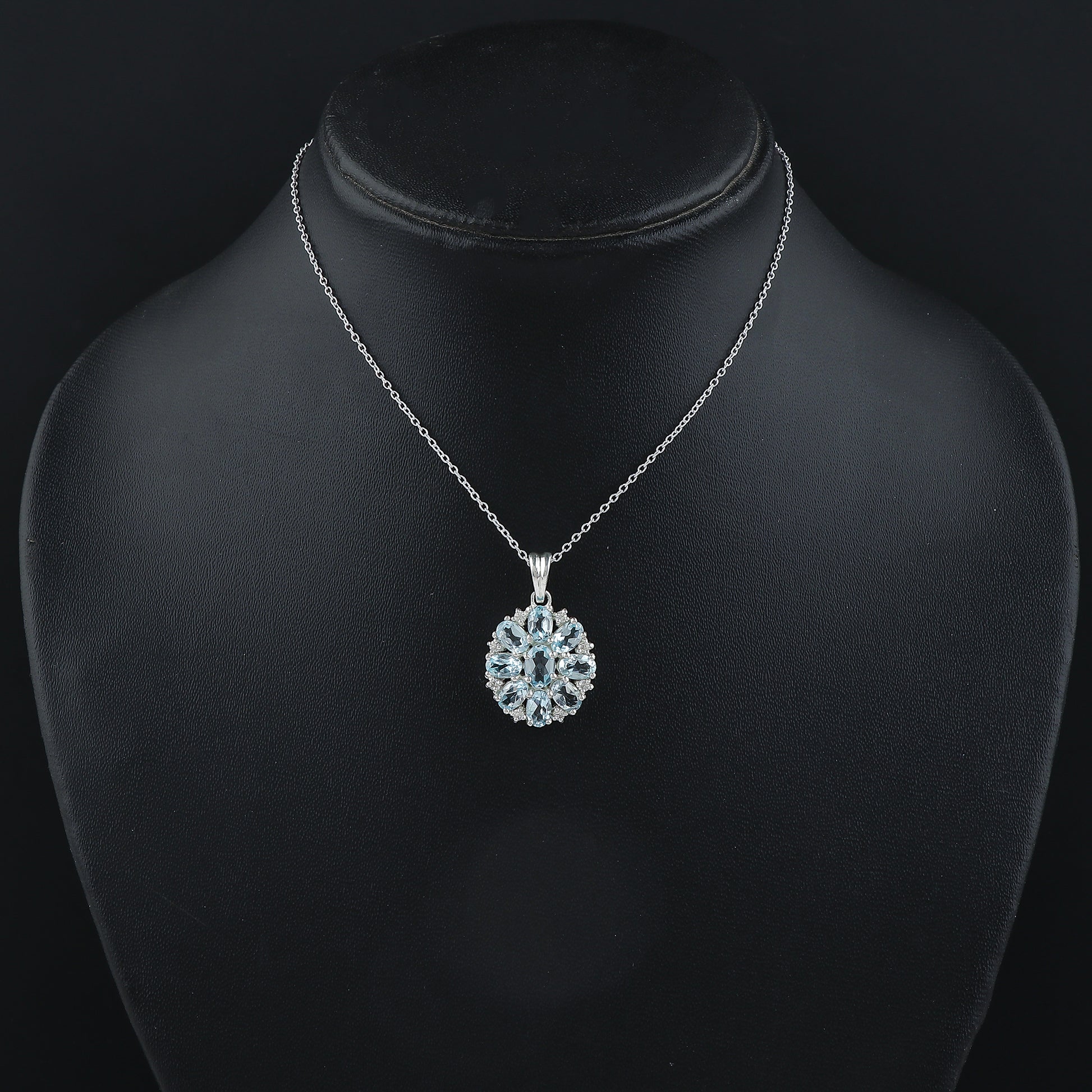 Perfectly Round Shape Sky Blue Topaz Pendant Necklace handcrafted with 925 sterling silver