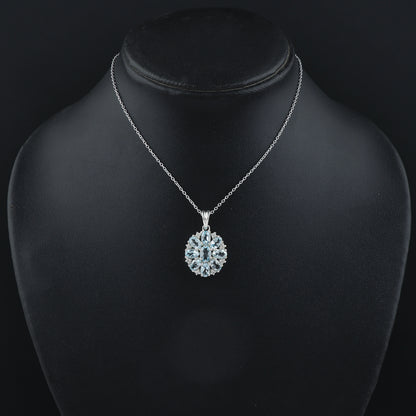 Perfectly Round Shape Sky Blue Topaz Pendant Necklace handcrafted with 925 sterling silver