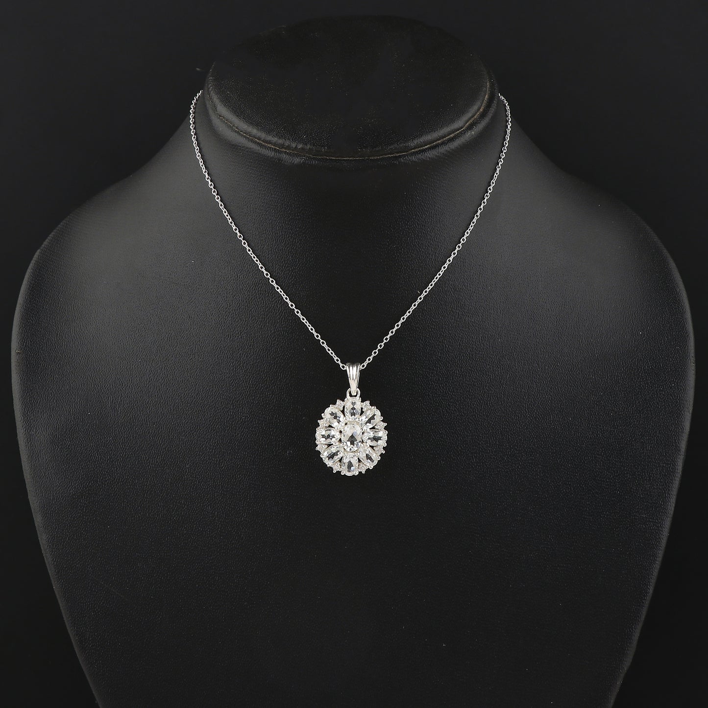18 Inch adjustable Chain Pendant Necklace styled with Real White Topaz