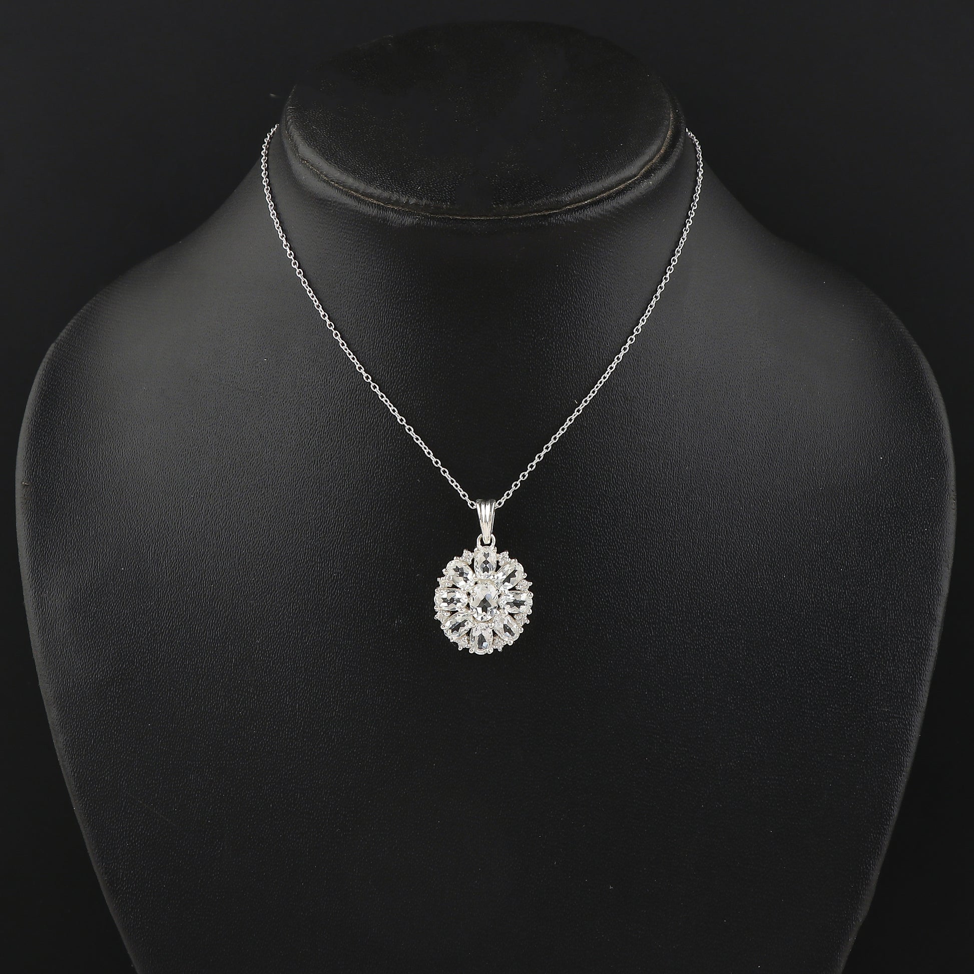 18 Inch adjustable Chain Pendant Necklace styled with Real White Topaz