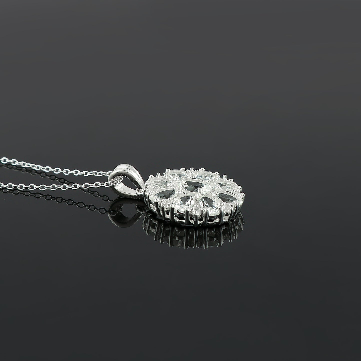 White Topaz Pendant Necklace in Prong Style crafted with 925 Sterling Silver