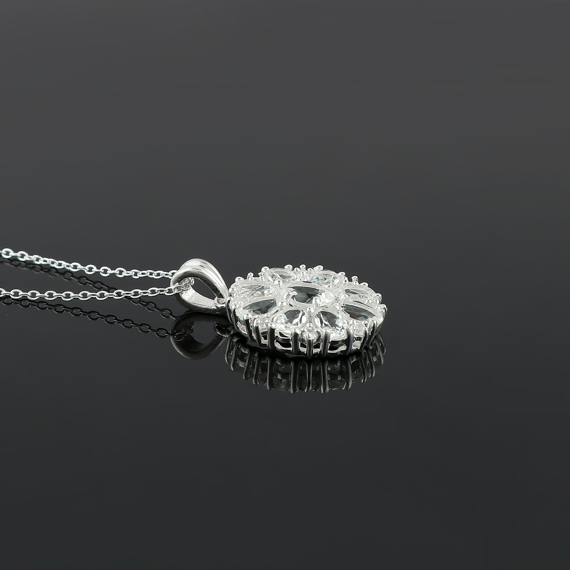 White Topaz Pendant Necklace in Prong Style crafted with 925 Sterling Silver