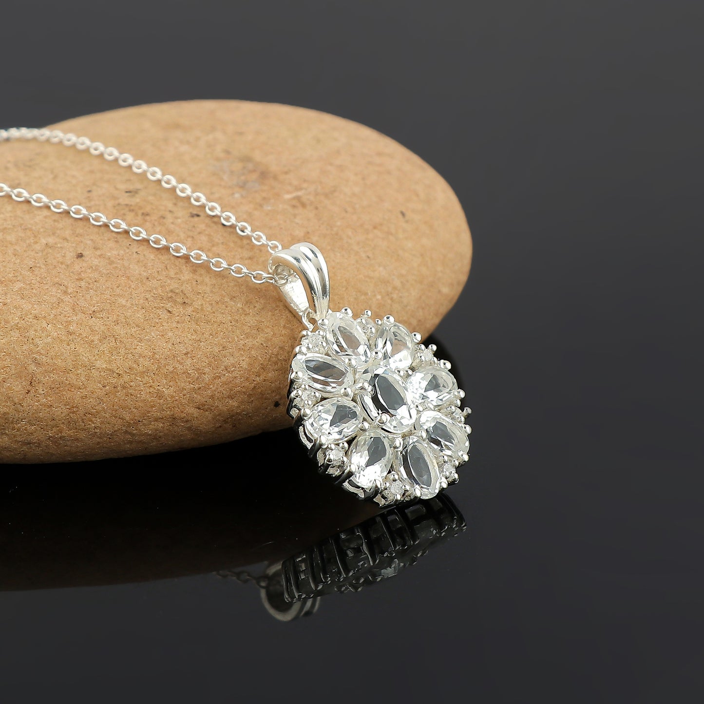 Handcrafted 925 Sterling Silver White Topaz Pendant Necklace – A perfect gift for Mom and her